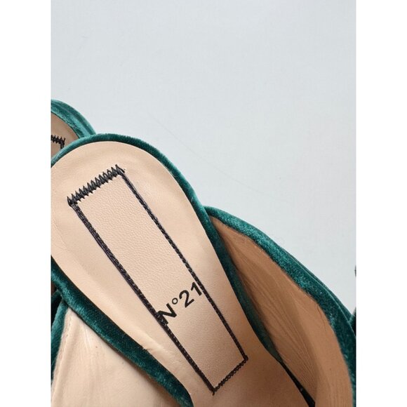 NWOB N.21 Dark Green Velvet Bow Knotted Peep Toe High Heel Mules, Size 36 - Picture 3 of 16